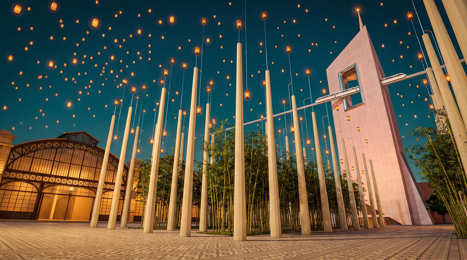 El Parque de las Luces de noche